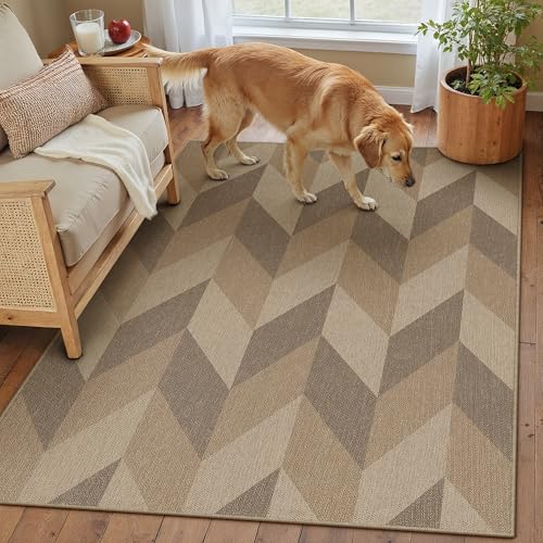 3x5 Easy Jute Outdoor Patio Rug Washable Brown Checkered Entrance Area Rug for Living Room Lightweight Non Slip No Sheding Doormat Entryway Farmhouse Bedroom Backyard Kitchen Deck - color: Checkered | Brown, size: 3'x5'