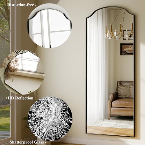 Arched Full Length Mirror Full Body Mirrors with Unique Scalloped Corner Design 24 x 65 Inch Wall Mirror Full Length for Bedroom Living Room Black - size: 65"L x 24"W