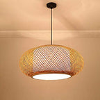 Handmade Woven Bamboo Pendant Lighting Antique Rattan Single Lantern Ceiling Hanging Light Natural Wooden Ceiling Fixture with Adjustable Cord for Living Room Restaurant Bedroom - size: 23.5 Inch