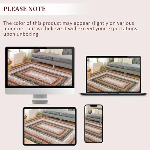 RUGSREAL Hallway Runner Rug 2x6 Braided Machine Washable Kitchen Rug Farmhouse Runner Carpet Non Slip Stain Resistant Rustic Carpet Modern Printed Area Rug for Living Room Bedroom, Crimson/Earthy - color: Crimson/Earthy, size: 2' x 6' (Runner)