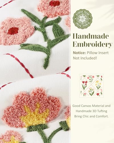 Embroidered Throw Pillow Cover - 18x18 Decorative Pillow Cover with Zipper Aesthetic Cute Design Boho Spring Summer Cozy Throw Pillowcase for Living Room Couch Sofa Bed, Pink White Flower - color: Pink-white-flower, size: 18" x 18" (Pack of 1)