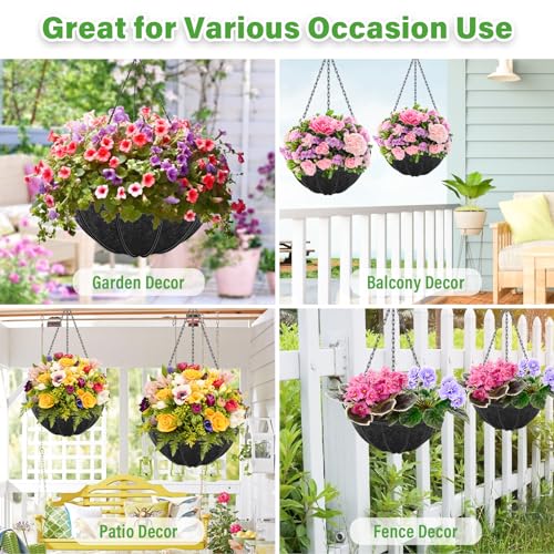 Riare 8 Pack 16 Inch Round Fabric Planter Basket Liner- Hanging Basket Liners Replacement Coco Fiber Liner Alternative for Hanging Basket Flowers (Prevent Birds from Nesting) - size: 16inch