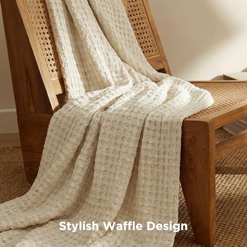 Bedsure Cooling Cotton Waffle Twin XL Blanket - Lightweight Breathable Blanket of Rayon Derived from Bamboo for Hot Sleepers, Natural, 66x90 Inches - color: 01 - Natural, size: Twin XL (66" X 90")