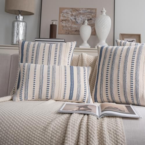 Cethom Blue Boho Lumbar Pillow Covers 14x36 Long, Stripe Textured Decorative Couch Pillow Cases for Bed, Sofa, Living Room, Bedroom, Farmhouse Home Accent Cushion Covers, Pack of 1 - color: Blue, size: 36" x 14" (Pack of 1)