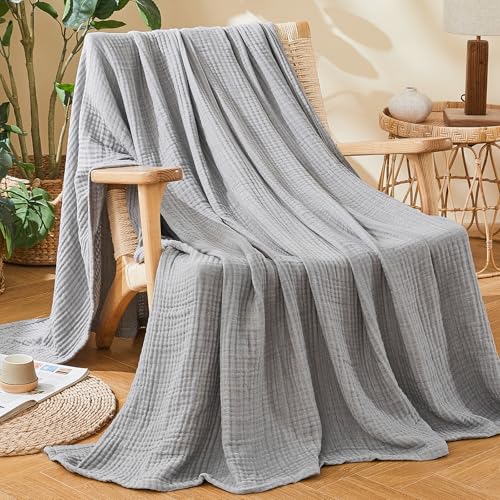 EMME Cotton Muslin Twin Blanket Breathable Gauze Soft Lightweight Blankets Adults Gifts for Women (Heather Grey, 60"x80") - color: 04 - Grey, size: Twin (60" X 80")