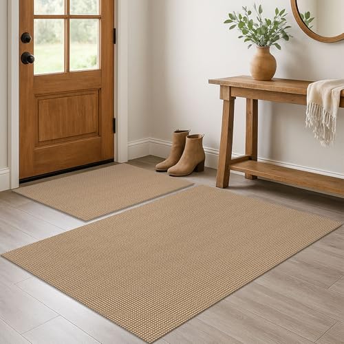 EARTHALL Area Rug Sets 2x3 and 3x5 Ft Washable Kitchen Mats for Floor Non Slip Rubber Backed Doormat Indoor Braided Indoor Door Rug for Entryway, Porch, Kitchen, Foyer, Orange/Tan/Brown - color: Orange/Tan/Brown, size: 2' x 3' (Set)