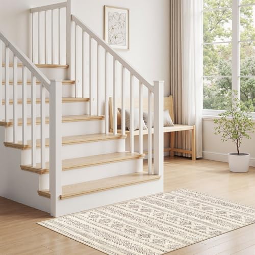 Tortania Area Rug Living Room Rugs - 2x3 Washable Soft Neutral Boho Moroccan Farmhouse Mat Indoor Floor Carpet for Bedroom Under Dining Table Home Office Decor - Brown - color: Brown, size: 2' x 3' (Rectangular)