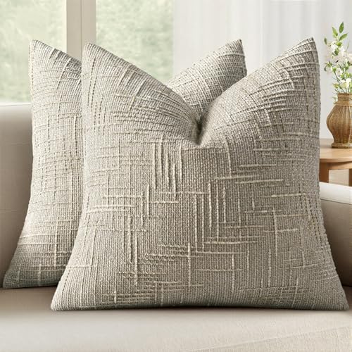 MIULEE Textured Throw Pillow Covers Thick Chenille Decorative Pillows Light Brown 18x18 Inch Set of 2 Modern Boho Farmhouse Home Decor Neutral Cushion Covers for Couch Sofa Living Room Bedroom - color: Light Brown, size: 18" x 18" (Pack of 2)