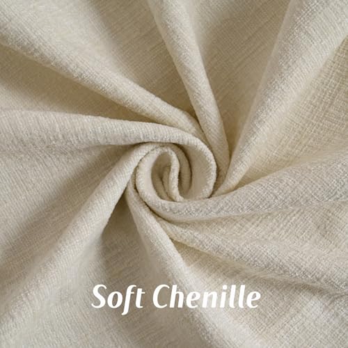FUTEI Pack of 2 Solid Scalloped Bordered Throw Pillow Covers 18x18 Inch Soft Chenille Decorative Cushion Cases Farmhouse Accent for Couch Bed Living Room, Beige - color: Beige, size: 18" x 18" (Pack of 2)