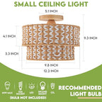 Boho Light Fixtures 2-Tier Rattan Ceiling Light Handwoven Drum Lamp Shade Flush Mount Ceiling Light Wooden Canopy Small Chandelier for Hallway Entryway Bedroom Kitchen Nursery Lights - color: 2-tone