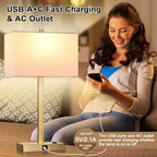 21" Touch Bedside lamps with 2 USB & AC Outlets, 3-Way Dimmable Bedside Table Lamps Set of 2 for Bedroom Living Room Office Reading, White Shade Lamps for Night Stands, 2700K LED Bulbs Included - color: (2 Pack)White Linen & Brass (Base)-2700K Bulbs Inclu