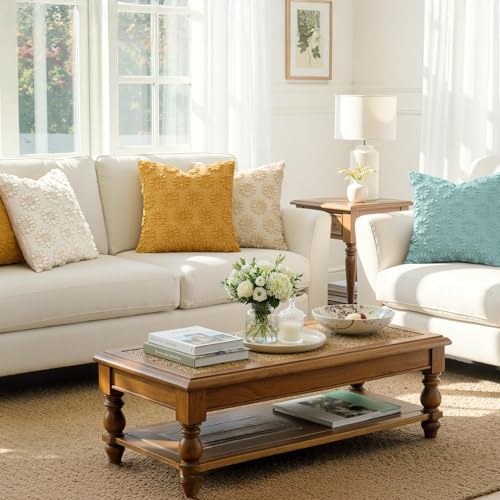 EMEMA Cream Floral Tufted Throw Pillow Covers, Set of 2 Soft Textured Decorative 20x20 Cushion Cases Bringing a Light, Cozy Layer to Sofa, Couch, Bedroom or Modern Farmhouse Living Room Décor - color: White-little Flower, size: 20" x 20" (Pack of 2)