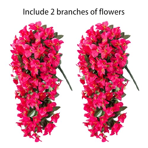 Faux Bougainvillea Artificial Flowers Plants for Outdoors Outside Decoration, 2 PCS Fake Flowers Silk Long Trailing Vines UV Resistant Realistic for Front Door Porch Planter Urn Patio Balcony Hot Pink - color: Hot Pink
