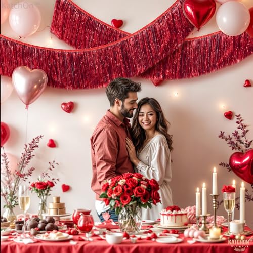 KatchOn, XtraLarge Red Fringe Banner - Pack of 2 | Ceiling Tinsel for Red Streamers Party Decorations | Streamers for Cherry Party Decorations, Bridal Shower Decor, Halloween, Christmas Decorations - color: Red