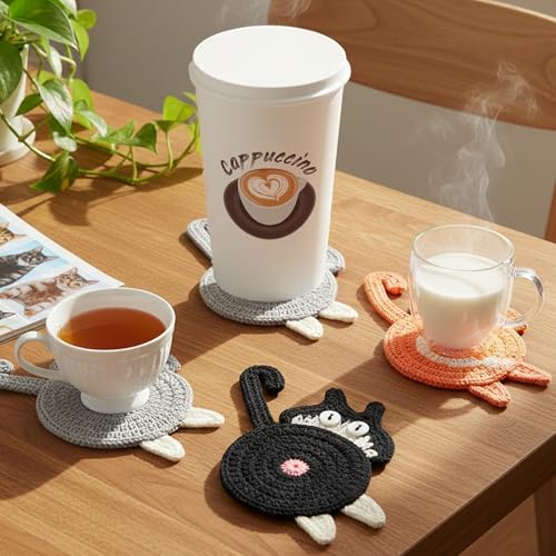 Cat Coasters, 3PCS Cat Gift for Cat Lovers, Gift for Her, Funny Gifts, Coasters for Drinks (Black & White, Orange, Grey & White) - color: Cat Coasters B