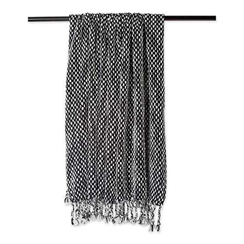 DII Textured Acryllic Woven Throw, Farmhouse Fringe Blanket, 50x60, Navy/White - color: Navy/White