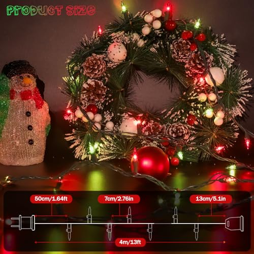 Red and Green Christmas Lights, 13FT 50 Count Incandescent Blub Mini Lights with Green Wire, UL Certified Christmas Tree Light Connectable for Indoor Outdoor Xmas Holiday Party Yard Decorations - color: Red Green