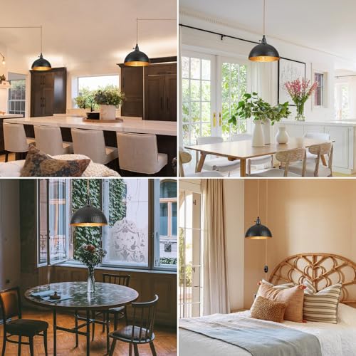 Plug in Pendant Lights Hammered Dome Hanging Lamp with Dimmable Switch 15 Ft Long Hemp Rope Farmhouse Pndant Light Cord Lighting Fixture DIY Hanging Light - color: C 1 Light