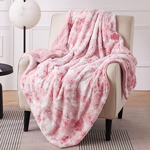 Bedsure GentleSoft Sherpa Fluffy Blanket Twin Size - Fleece Warm and Cozy Throw for Women Gift, Plush & Fuzzy Faux Fur Christmas Blanket for Couch, Sofa, Bed Decor, Tie Dye Design, Pink, 60x80 Inches - color: 04 - Pink, size: Twin (60" x 80")