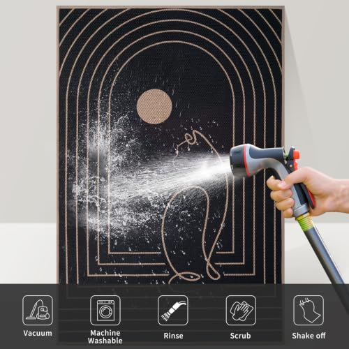 Tangsoo Easy Jute 2x3 Washable Outdoor Rug for Entryway,Black Non-Slip Rugs Modern Small Throw Mats Neutral Cat Pattern Indoor Entrance Carpet for Entry Kitchen Foyer Front Porch - color: Black Cat Pattern, size: 2x3ft