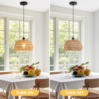 Rattan Pendant Light, 11" Boho Dome Dining Room Chandelier, Brown Woven Kitchen Pendant Lighting over Island, Coastal Wicker Light Pendant Hanging Light Fixture for Nursery Entryway Bedroom, E26 Base - color: 11" Brown