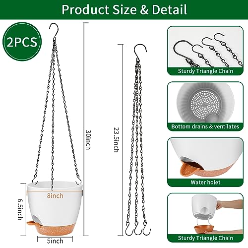 GARDIFE hanging planter, 8 inch hanging planters for indoor. outdoor plants , Self watering plant pot, 2 Pack Large self watering hanging planter (8-White, 8 inch) - color: 8-white, size: 8 inch