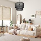 Woven Rattan Pendant Lamp, 16 Inch Large Natural Simple Hand Weaved Coastal Beach Black Rope Hanging Pendant Light Fixture for Dining Room Living Room Bedroom Kitchen Foyer - size: 6528L