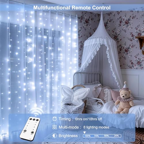 JMEXSUSS 9.5x29.5ft Curtain Lights Indoor Outdoor Decor with Remote, 900LED White Christmas Lights Plug in, Hanging String Lights for Bedroom, Wall, Window, Patio, Garden, Wedding, Reception, Backdrop - color: White, size: 900 LED