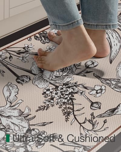 LUMI Anti Fatigue Kitchen Cushioned Mat for Floor, Padded Waterproof Runner for Standing, Stain Resistant Comfort Rugs for Home, Sink, Laundry, 24x108 - color: Cream Black, size: 108"L x 24"W x 0.4"Th
