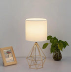Gold Small Table Lamp Set of 2, Modern Bedside Nightstand Lamps with Geometric Metal Base White Fabric Shade, Cute Desk Lamp for Living Room Bedroom - color: Gold-2 Pack