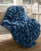 Ultra Soft Cozy Faux Fur Throw Blanket, Fuzzy Plush Thick Bubble Blanket, Oversize Luxury Fluffy Blanket for Couch, Sofa, Bedroom, and Living Room,50x60 Inches,Blue - color: Blue, size: Throw