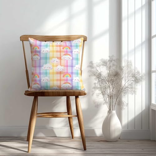 Rainbow Cloud Throw Pillow Covers 18x18 Set of 2 | Cute Pastel Cushion Cases for Couch Sofa Bed | Kawaii Decorative Pillowcases for Girls Nursery Room Decor - color: Rainbow Cloud