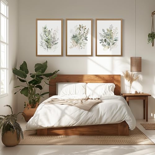Joocrise Wooden Frame Watercolor Botanical Wall Art Boho Floral Canvas Wall Decor Prints Sage Green Wildflower Wall Art Modern Flower Pictures Botanical Painting for Bedroom Bathroom 16x24x3 Inch - color: Watercolor Botanical Prints, size: 24"L x 16"W