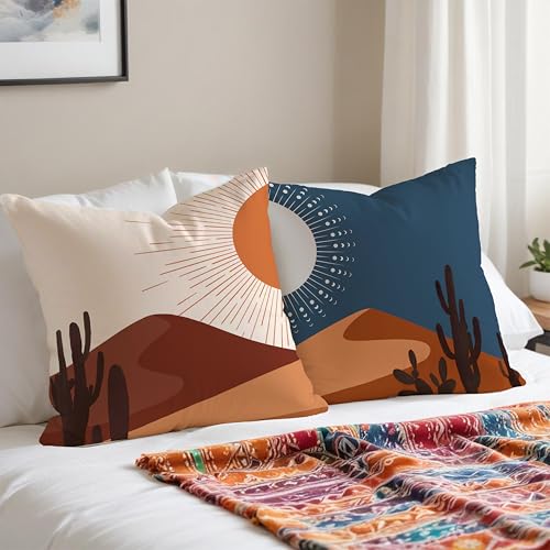 Sun and Moon Western Pillow Covers 18x18, Abstract Western Sunshine Desert Pillow Covers, Boho Western Decor, Boho Room Home Decor, Western Home Room Decor, Set of 2 - color: Sunandmoon-01