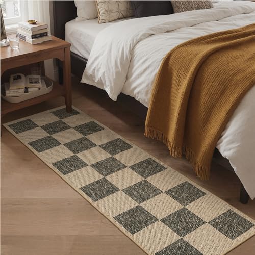 Bavni Checkered Easy Jute Rug,2x6 Runner Rug Machine Washable Non Slip Woven Plaid Carpet, Geometric Diamond Non Shedding Low Pile Modern Farmhouse Hallway Runner for Kitchen, Laundry, Corridor - color: Checkered-4, size: 2X6