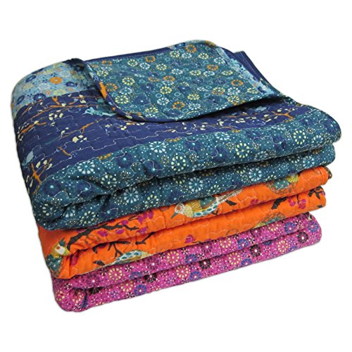 Lush Decor Royal Empire Reversible Cotton Throw Blanket, 50" W x 60" L, Peacock - Throw Blankets for Bed - Couch Blanket - Boho Throw Blanket for Couch - color: Peacock