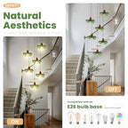 Long Chandelier for High Ceilings Flower Pendant Light 6-Lights Modern Black Chandelier Green Hanging Flush Mount Lighting Fixtures for Spiral Staircase Foyer Entryway Living - color: Green, 6 Lights