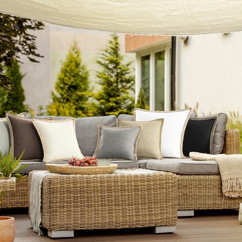 NordECO HOME Set of 2 Farmhouse Throw Pillow Covers - Burlap Linen Trimmed Tailored Edges Decorative Cushion Covers for Bed Home Decoration, 20 x 20, Denim Blue - color: Light Blue, size: 20" x 20" (Pack of 2)