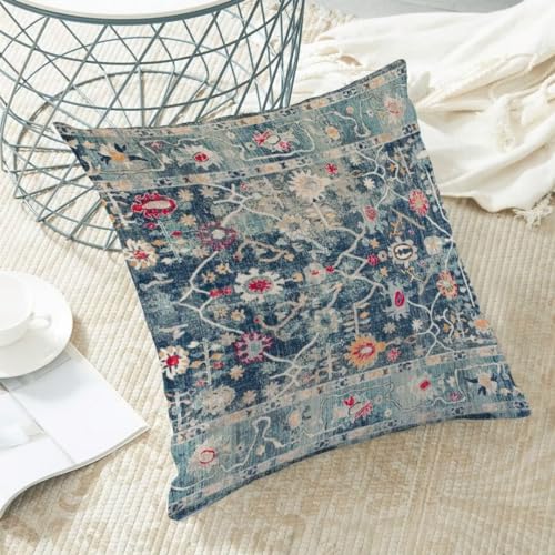 AEIOAE Boho Pillow Covers 18x18 Set of 2 Blue Vintage Retro Decorative Throw Pillow Outdoor Linen Square Farmhouse Decor Cushion Cover for Home Couch Sofa - color: Blue Boho, size: 18" x 18" (Pack of 1)