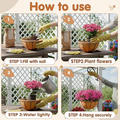 Metal 10 inch Round Planter, 4 Pack Hanging Wire Basket with Coco Fiber Liners, for Outdoor Plants Decoration - size: 10 Inch, style: Watermelon