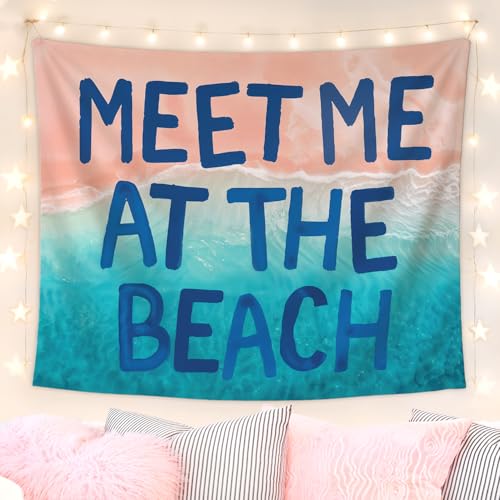 Lacama Coastal Beach Tapestry for Beach Dorm Decor, Cute Tapestry Decorative for Teen Girls Room Bedroom College Dorm Apartment, Meet Me at the Beach Wall Art 50x60 Inches - color: meet me at the beach