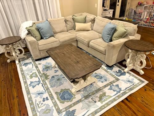 Fame Living Green Oushak Rug, Modern, Vintage, Turkish, Eclectic, Floral, Pastel, Washable, Area Rugs for Living Room, Dining, Bedroom, Office, Entryway, Foyer, Playroom, Nursery, 5'x6'9" - color: Cream Green, size: 5' x 6'11" (Rectangular)