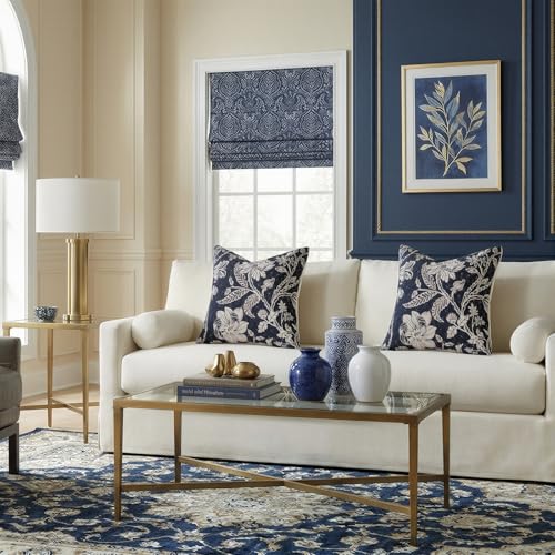 Floral Throw Pillow Covers 16x16：Navy Blue Vintage Floral Pillows Decorative Covers Boho Patterned 100% Cotton Accent Modern Farmhouse Neutral Covers — Sofa Bed Living Room Pillowcases Pack of 2 - color: Bf-navy Blue, size: 16" x 16" (Pack of 2)