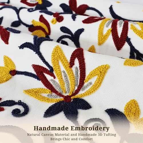 Spring Floral Embroidered Pillow Covers 18x18 Inch Set of 1, Boho Decorative Throw Pillow Cover, Farmhouse Yellow Red Flower Patterned Cushion Case for Couch Sofa Bed Patio Living Room - color: Paisley Garden