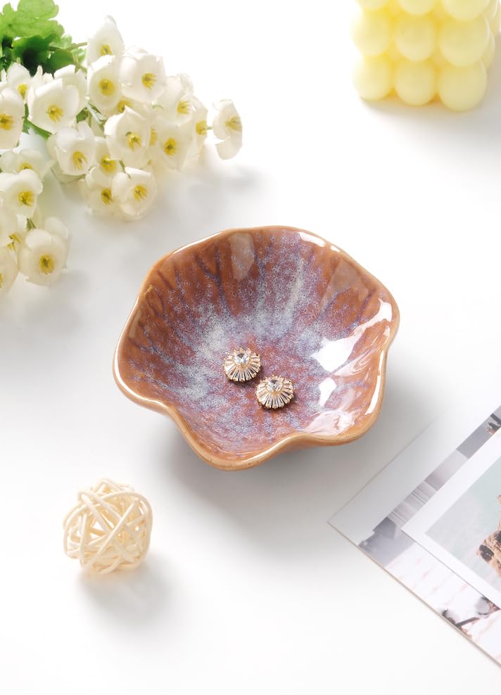 Lotus Leaf Shape Ring Holder Dish, Small Key Bowl, Ceramic Trinket Tray Jewelry Dish Organizing Necklace Earrings for Mom Friend Sister. All Jewelries Are NOT Included. Purple. - color: Purple-Lotus