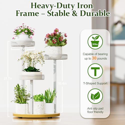 White Stand Plants, 3-Tier Metal Plant Stands for Outdoor Indoor Plants,Heavy Duty Flower Pot Stands for Multiple Plants,Decoration Display Racks for Patio Garden -WhiteFlower - color: WhiteFlower, size: 3-tiers