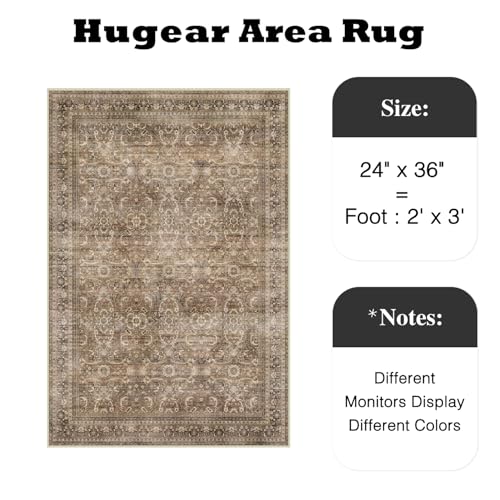 HUGEAR 2x3 Entryway Area Rug Vintage Brown Small Rug Machine Washable Door Mat Retro Floral Low Pile Carpet Vacuumable Distressed Throw Rug Entrance Kitchen Bathroom Bedroom Non Slip Lightweight - color: Retro | Brown, size: 2' x 3' (Rectangular)