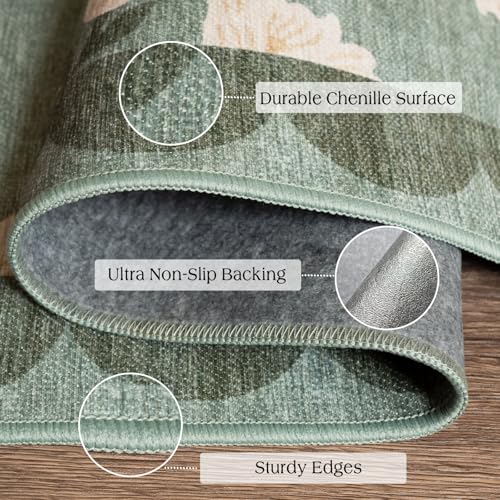 Front Door Mat Outside Entrance - 2x3 Floral Non-Slip Washable Doormat Indoor Outdoor Door Mat Spring Sage Green Floral Entry Rug Small Throw Rugs for Entryway Kitchen Front Porch Decor - color: Flower - Green, size: 2' x 3' (Rectangular)