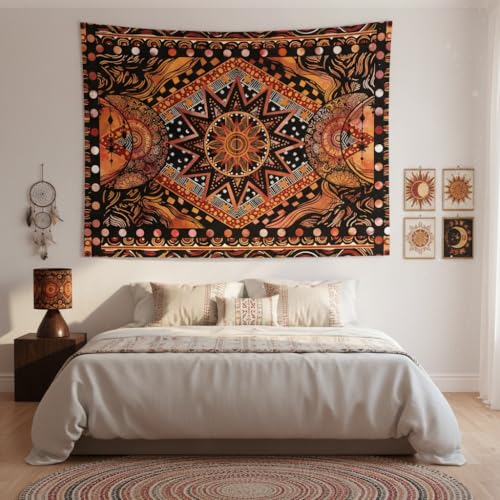 Fowocu Orange Sun and Moon Tapestry Wall Hanging, Indie Hippie Mandala Cool Wall Tapestries, Aesthetic Tapestry for Bedroom Living Room Dorm (Orange, 30'' × 40'') - color: Orange, size: 40"L x 30"W