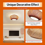 16" Bamboo Wicker Lampshade Rattan Pendant Light, Drum Shape Pendant Light Hanging Fixture Light, Hanging Light Chandelier for Farmhouse Hallway Entryway Porch